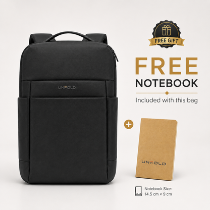 Unfold Premium Minimalist Laptop Backpack | Unisex Business Travel Bag with Rain/Dust Cover & Trolley Strap